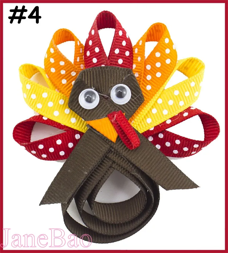 

free shipping 15pcs Thanksgiving Gobble Gobble Turkey Thanksgiving Turkey Hair Bow Tommie Turkey Hair Clip Holiday Hair Clip