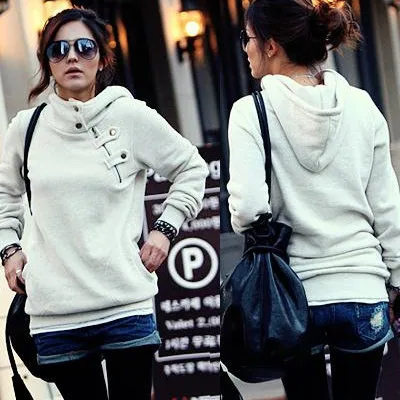 Women Fleece Hooded Winter Long Sleeve Coat Zipper Solid