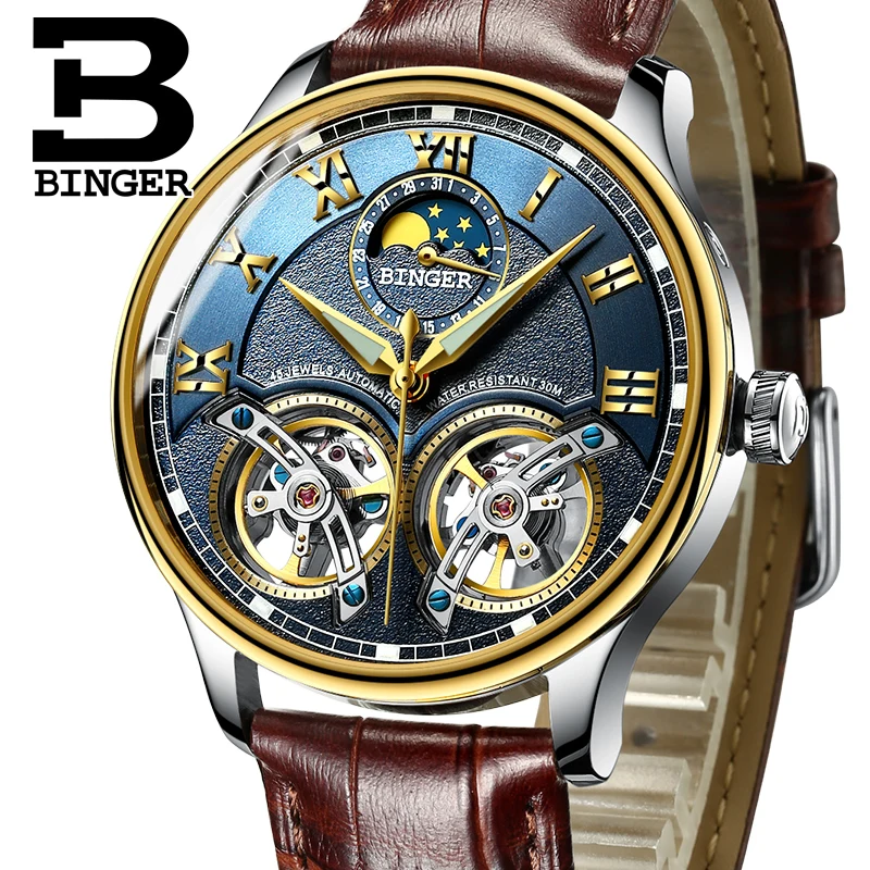 Мужские наручные часы BINGER механические с сапфиром водонепроницаемые 2019 | Отзывы и видеообзор