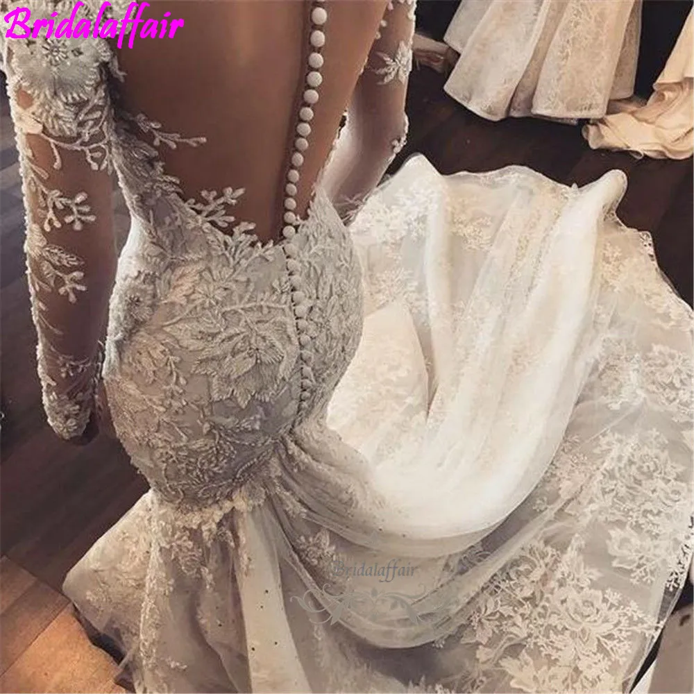 Роскошное кружевное свадебное платье русалки Vestido De Noiva Da Sposa размера плюс свадебное платье с длинным рукавом Формальные Свадебные платья