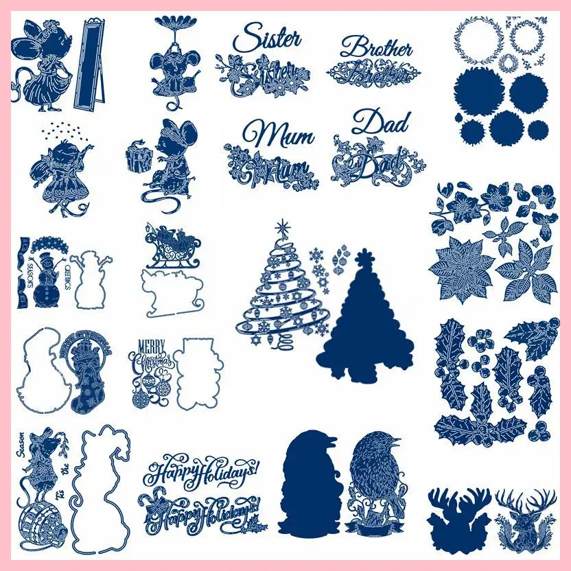 

Mom Dad Floral Words Mouse Christmas Tree Leaves Cutting Dies Scrapbooking Card Photo Making Crafts Die Cut New 2019