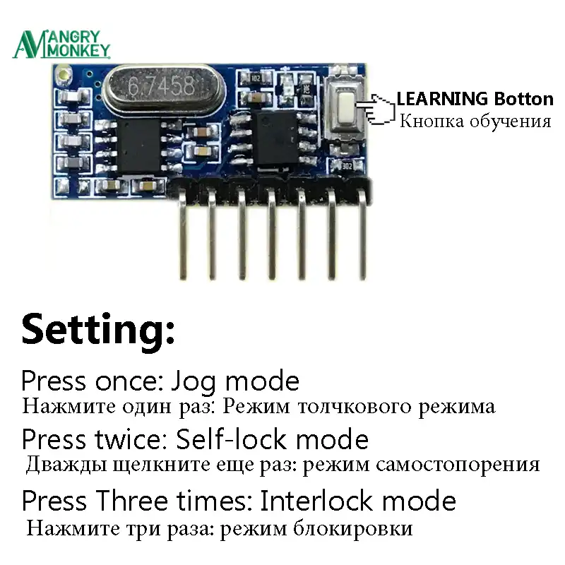 Transmitter and Receiver kit Wireless 433Mhz RF Module Receiver and Transmitter Remote Control Built-in Learning Code 1527 Decoding 4 Channel Output 6 Sets T02//R03