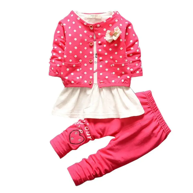 

Shenzhen 3Pcs Baby Girls Polka Dot Warm Coat +Tops Dress +Pants Sets Kids Clothes Outfits