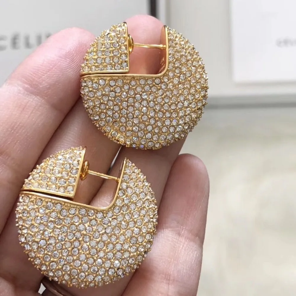 

ETHQFF rhinestone inlay earrings Brass moon earrings Kolczyki Kupe Joyas Boucle Ohrringe gouden oorbellen bijuteria feminina