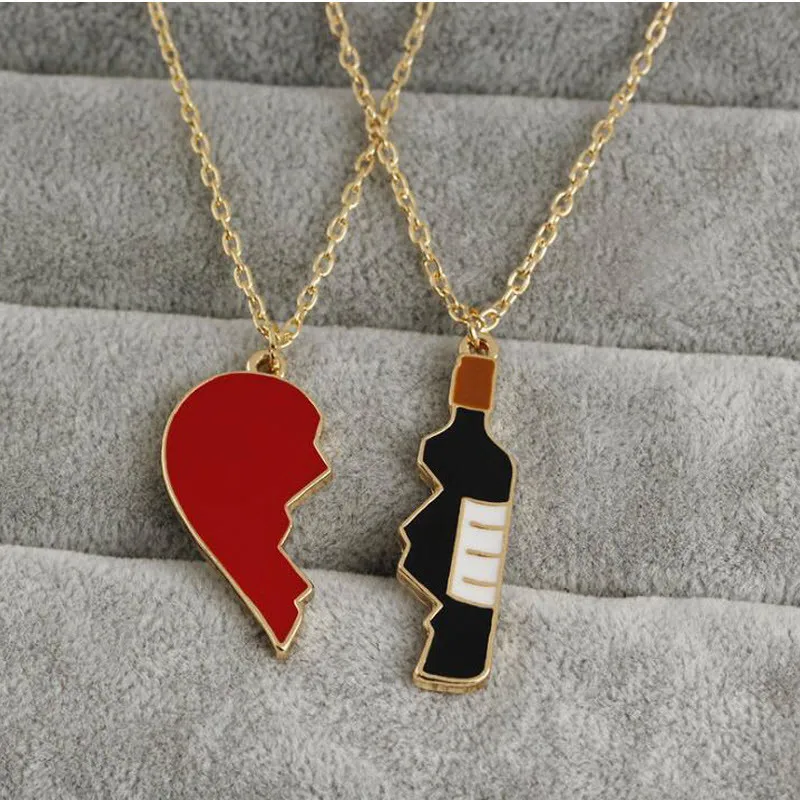 

Louleur New Fashion Wine Bottle Pendant Necklaces For Couple Jewelry Red Love Heart Pendant Necklace For Lover Jewelry