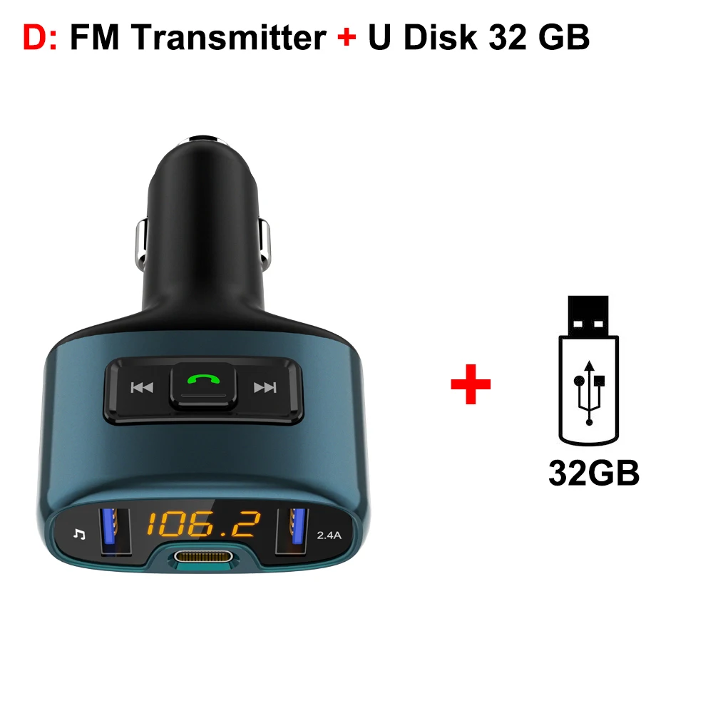 Fm-передатчик Bluetooth Автомобильный трансмиссор Hands-Бесплатный Тип C PD 18 Вт модулятор трансметтеур трансмисор радио двойной usb-авто зарядное устройство - Название цвета: D-FM Transmitter 32G