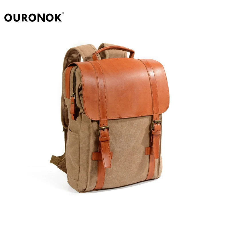 

OURONOK Canvas Travel Backpack Classic Korean Female Student Canvas Backpack Men Casual Outdoor Travel Computer Bag Mochil Mujer