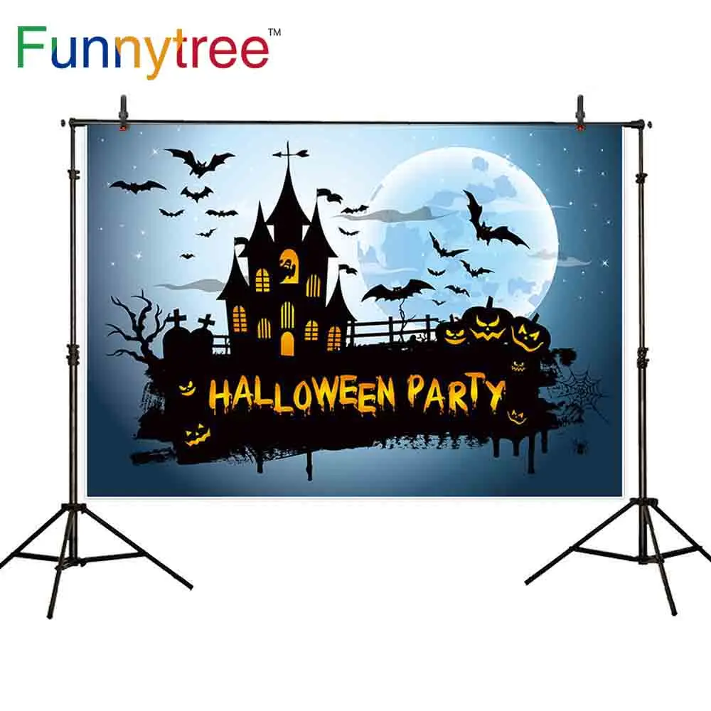 Funnytree фон для фотосъемки Хэллоуин замок тыквы празднование летучие мыши полная