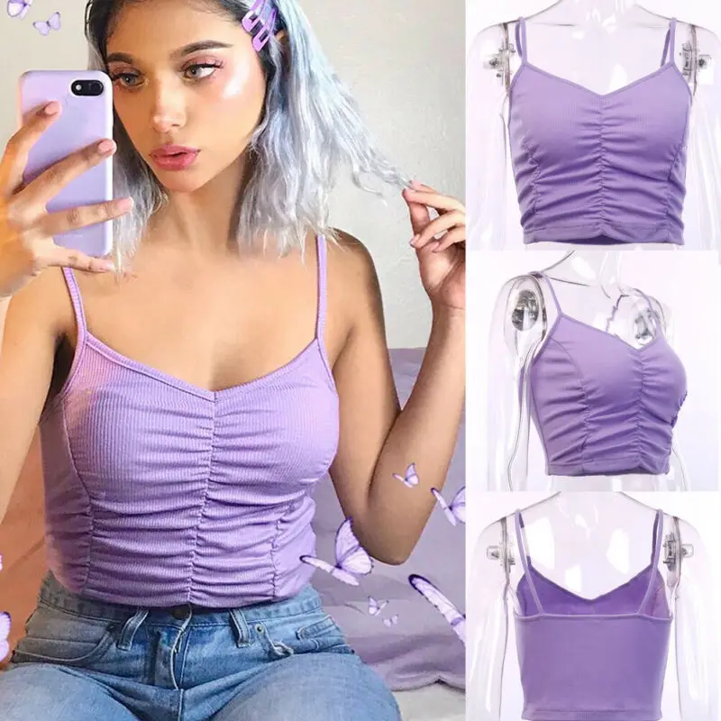 

2019 Summer New Fashion Womens Vest Top Crop Purple Bralette Cut-Out Blouse Vest Crop Top Tank Tops Bras Bustier Hot