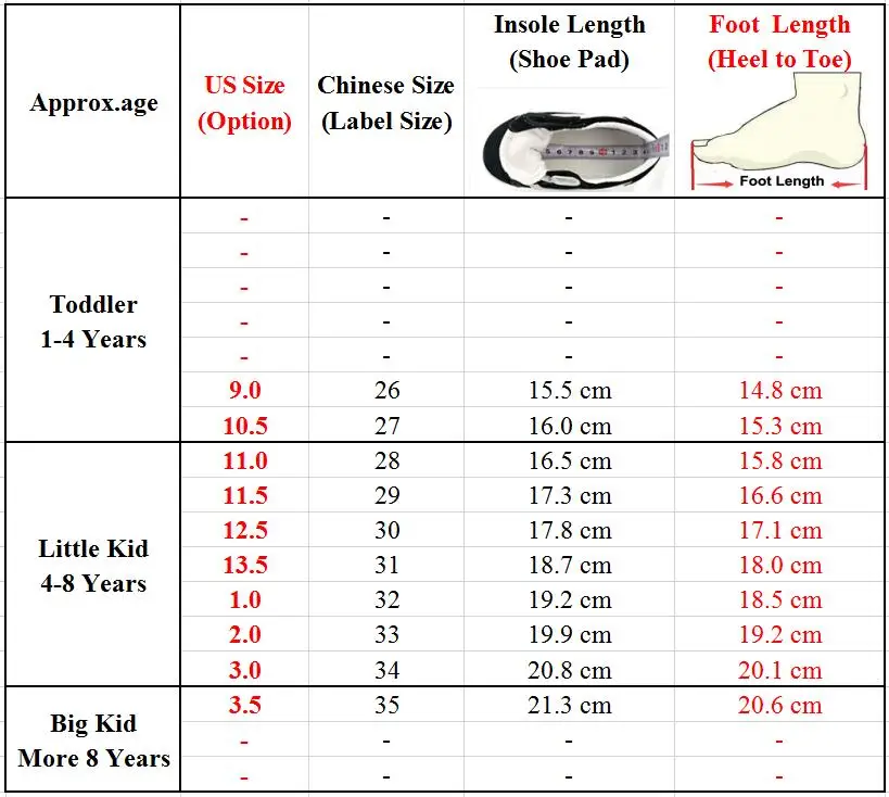 size 26 in kids shoes