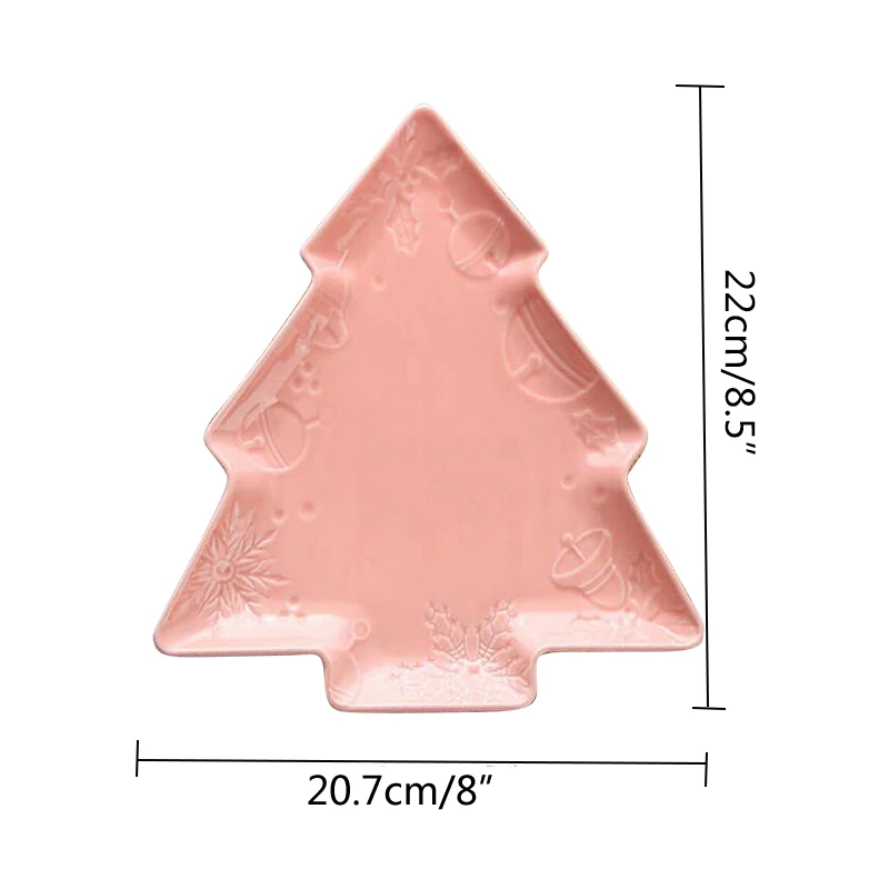 1 шт Рождественская елка посуда керамическая тарелка для сервировки салат, торт фруктовый десерт Конфета фарфоровая тарелка Рождественская Посуда украшения розовый
