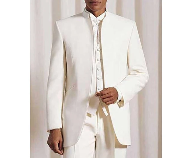Classic-Mens-Suits-Groomsmen-Mandarin-Lapel-Groom-Tuxedos-Ivory-Wedding-Men-Suit-Custom-Made-3-piece