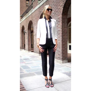 

White Jacket Black Pants Womens Business Suits Formal Office Uniform Evening Ladies Trouser Suit Wedding Tuxedo Slim 2 Piece