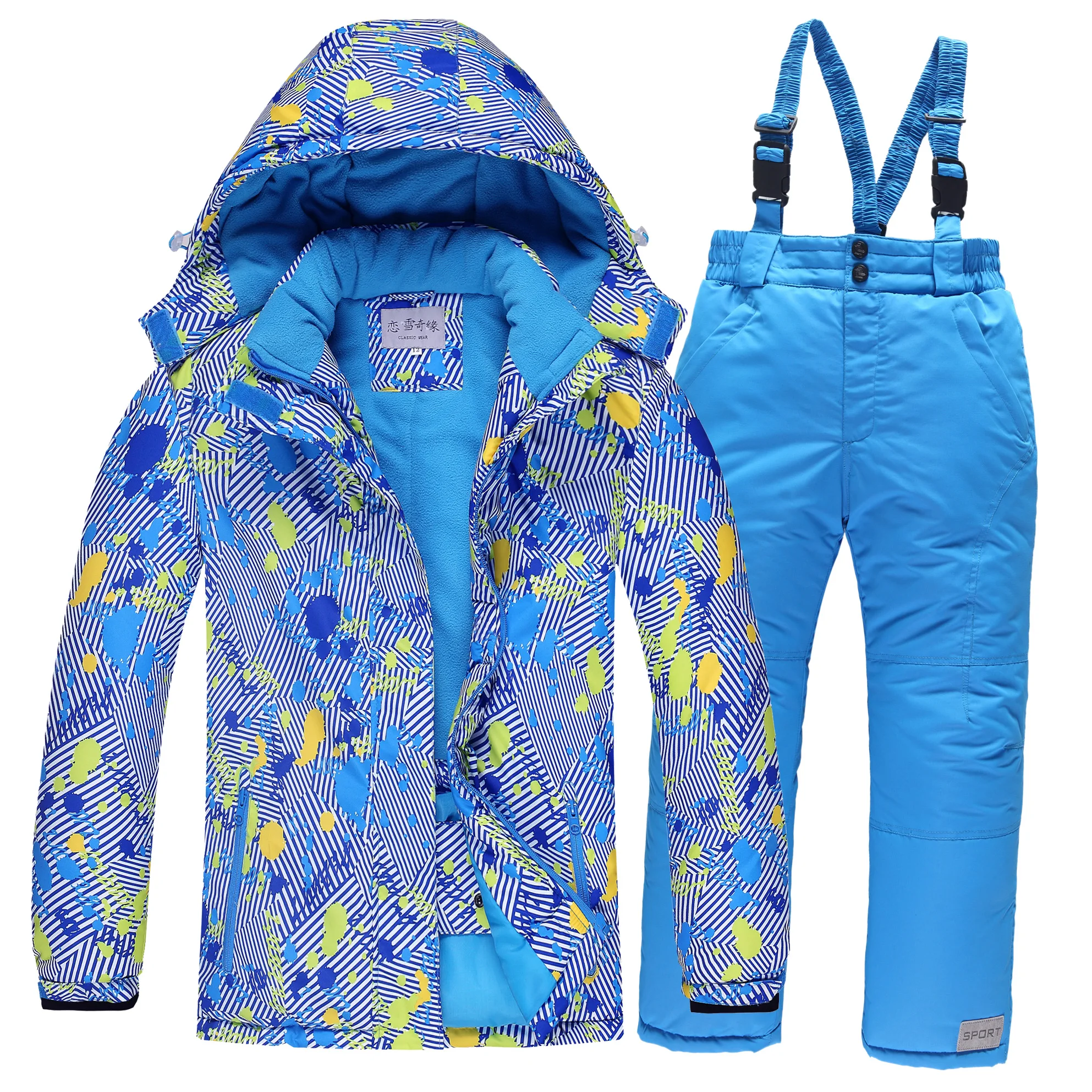 

Girls or Boys Waterproof Ski Suit Kids Ski Jacket and Children Pants Snow Windproof Warmth Thickened Winter Clothes -30 Degree
