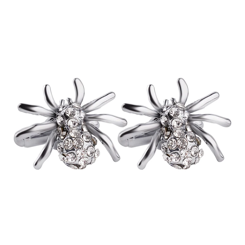 

Mens Fashion Cufflinks Designer Brand Animal Full Crystal Spider Cuff Button French Wedding Business Cuff Links Gift For Men