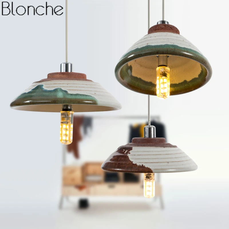 Ретро Мини Керамические подвесные светильники в китайском стиле, подвесной светильник для столовой, ресторана, кухни, декоративное освещение, винтажные светильники