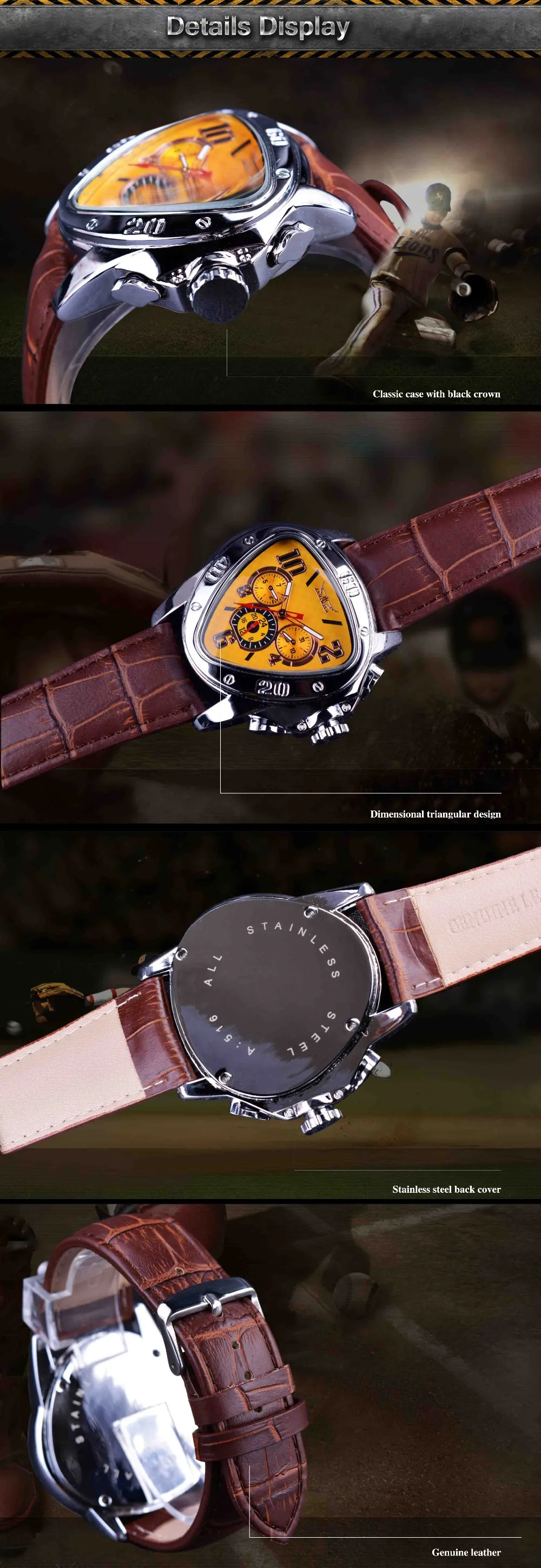 Jaragar часы Лидирующий бренд роскошный механический автоматический мужские часы желтый треугольник 3 циферблата необычные часы мужские модные спортивные наручные часы