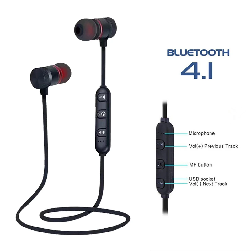 

Bluetooth Earphone Magnetic Attraction IP65 Waterproof Sport Headphone 4.1 with Charging Cable Headset Build-in Mic Earphones