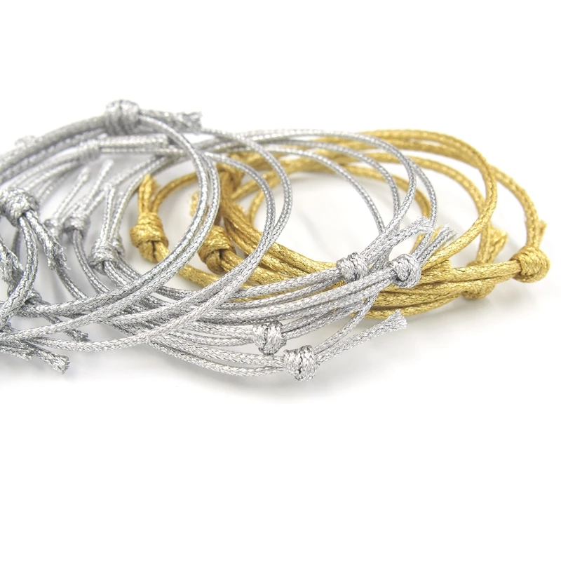 1.5/2.0mm Golden/Silver Handmade Waxed Cord Adjustable Bracelet for