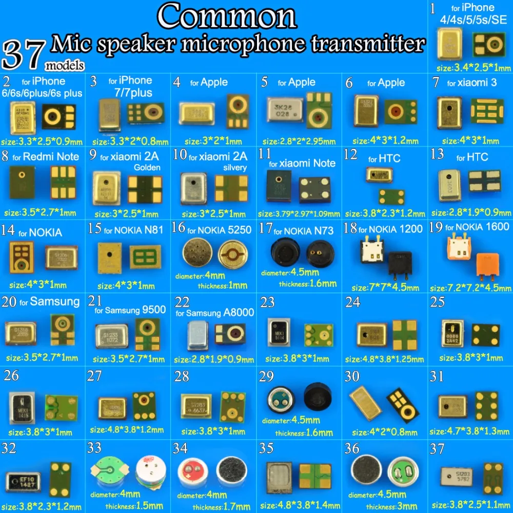 JingChengDa 37 моделей commom динамик микрофоны Внутренний микрофон запасные части для iPhone для Xiaomi для Redmi для samsung для NOKIA