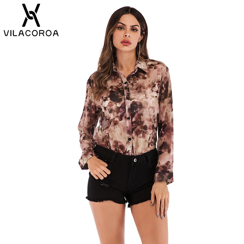 

Fashion Chiffon Lapel Long Sleeve Button Print Blouse Women Stylish Street Trend Commuter Elegant Women's Shirt chemise femme