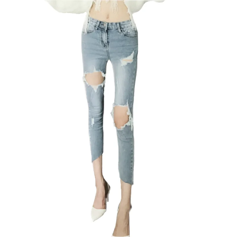 Boyfriend hole ripped jeans women pants Cool denim vintage