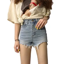 Корейский стиль высокой талией Джинсы Нерегулярные Шорты женские сезон весна-лето пикантные укороченные джинсы Широкие брюки шорты 241