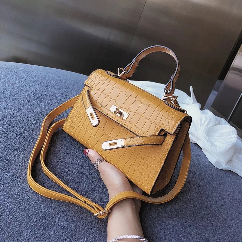 

2018 new Korean fashion trend stone pattern buckle small square shoulder bag across wild ladies Kate bag Crocodile skin