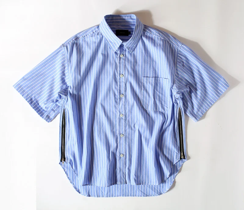

streetwear hip hop mens clothing designer shirts men clothes zipper striped short sleeve shirt