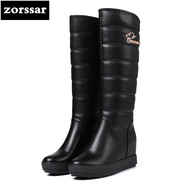 

{Zorssar} 2019 Winter fur Knee High Women Boots High heels Pu leather Snow Boots Female Warm Plush Insole shoes Botas Mujer