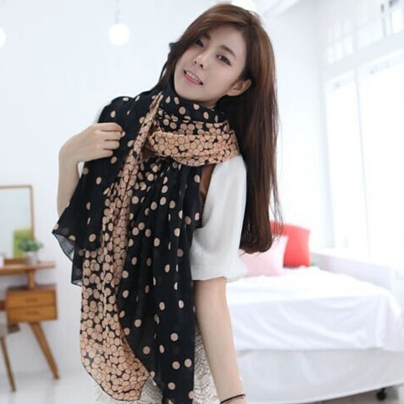 Шарф В Горошек женский большой длинный вуаль шарфы шали Foulard Femme 165*80 см Z503 1 шт.|foulard
