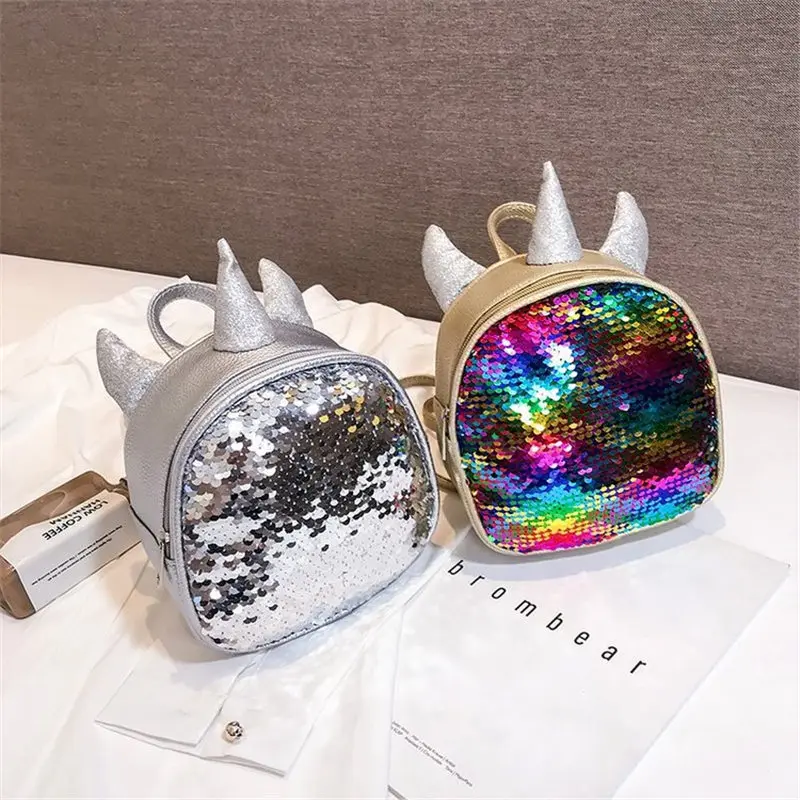 

2019 new My little pony sequined unicorn backpack personality laser bright girl children pu casual small backpack bag