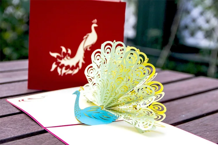 FANLUS Peacock Pop up Birthday Card for Wife Husband Kids Day Card and Envelopes Handmade 3D Anniversary Wedding Card Graduation (7)