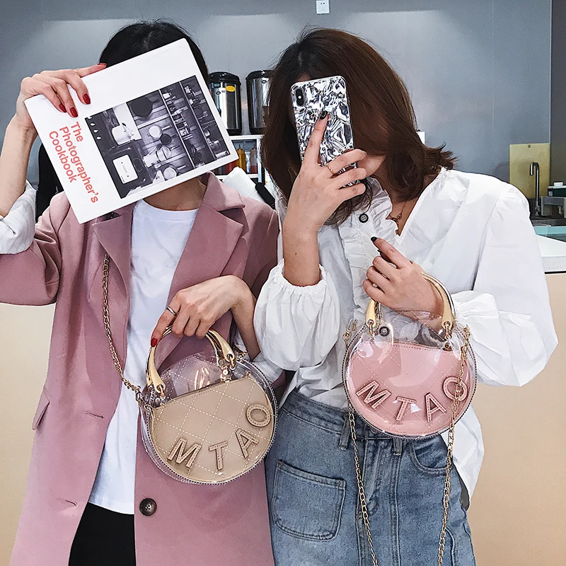 

Cathylin Women Jelly Handbags Clear PVC Round Double Layer Clutch Transparent Ring Chain Crossbody Shoulder Tote Bags KSL3205W