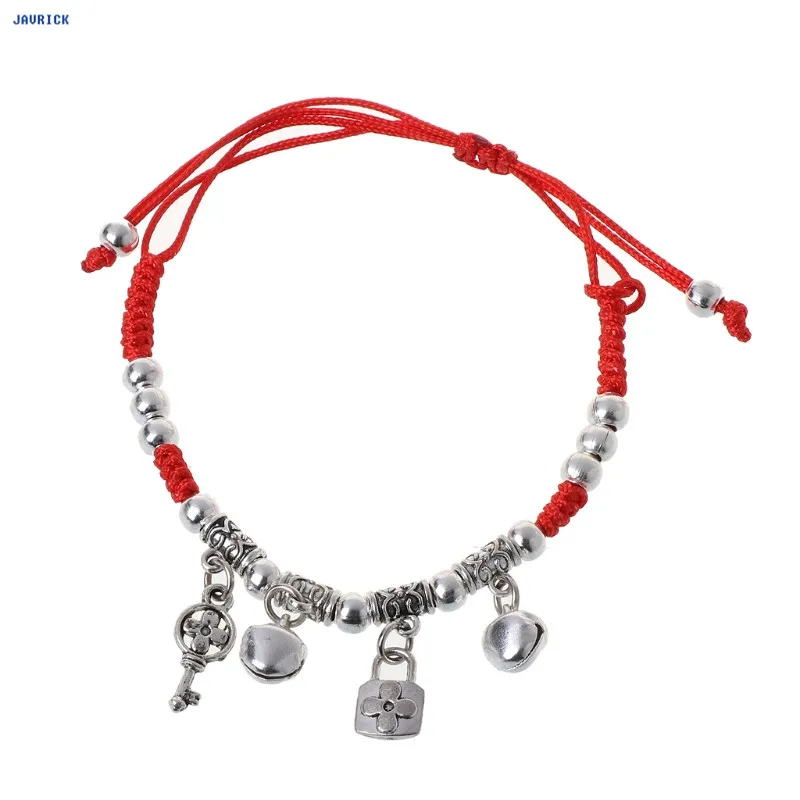 

JAVRICK Lucky Red String Ancient Silver Evil Protection Jingle Bell Anklets Bracelets Girls Gift