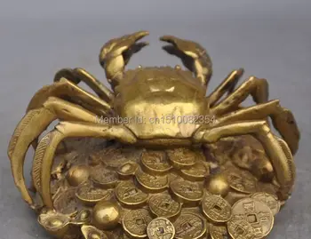 

Chinese fengshui copper brass wealth yuanbao money coin sea Crab lucky statue