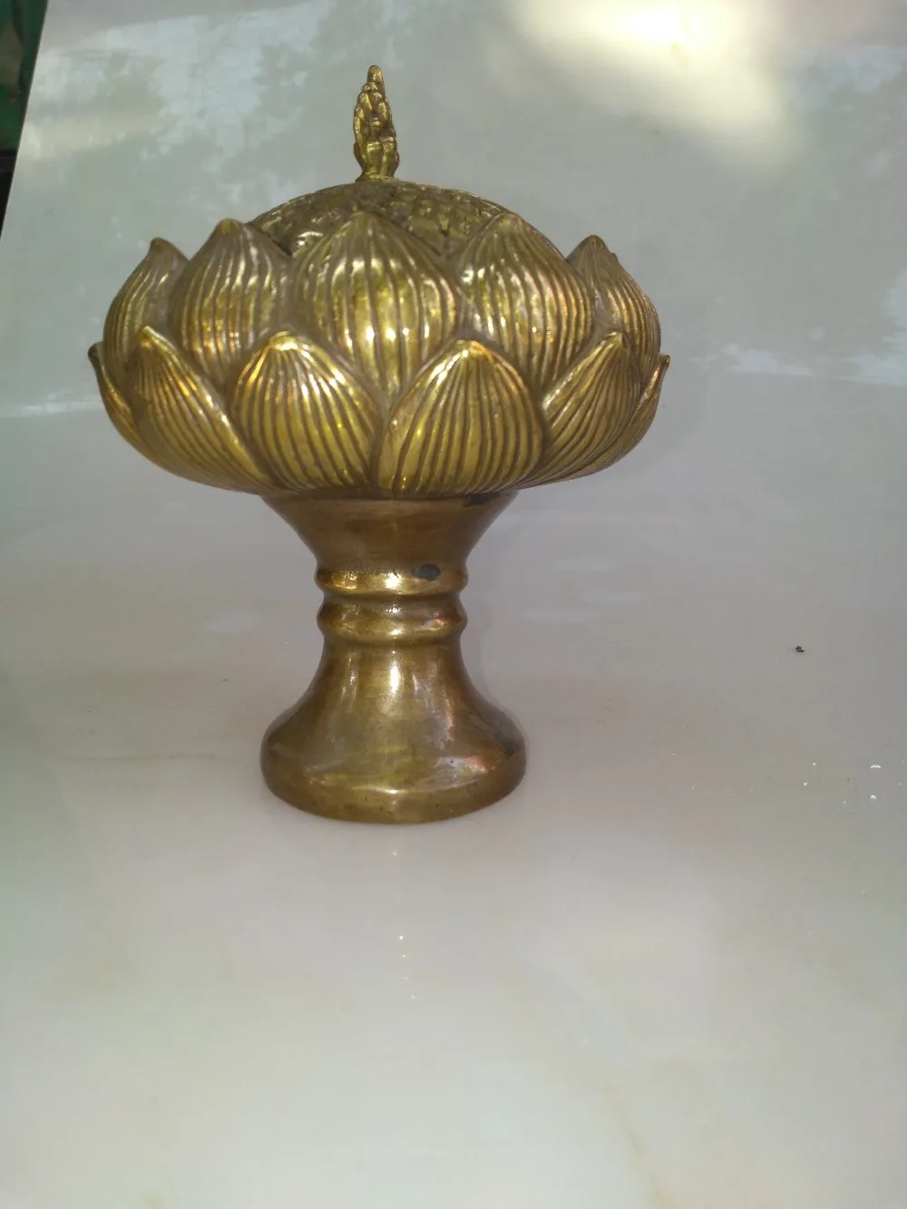 

Chinese hand carved Qing Dynasty Qianlong Emperor era high-handle lotus incense burner