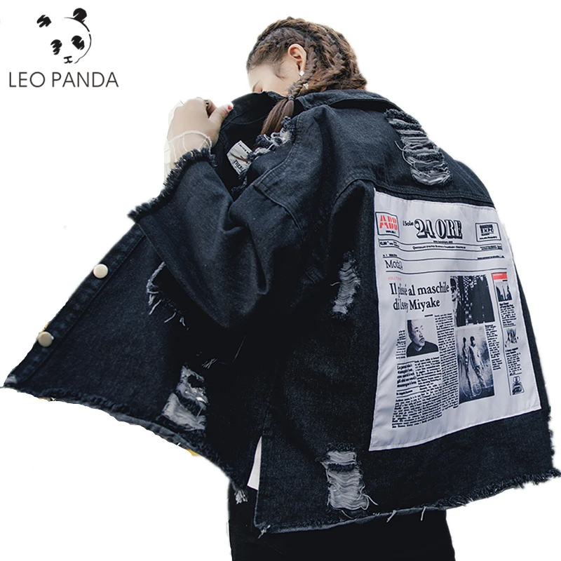 

2019 Spring Autumn Oversized Jeans Jacket Women Loose Sequin Jean Jacket Coat Female Ripped Boyfriend Denim Jackets Basic LCY398