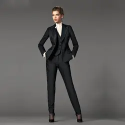 Пиджак + брюки + жилет дизайн черный женский деловой костюм Блейзер Женский офисная форма 3 шт. костюм женский Зимний деловой костюм