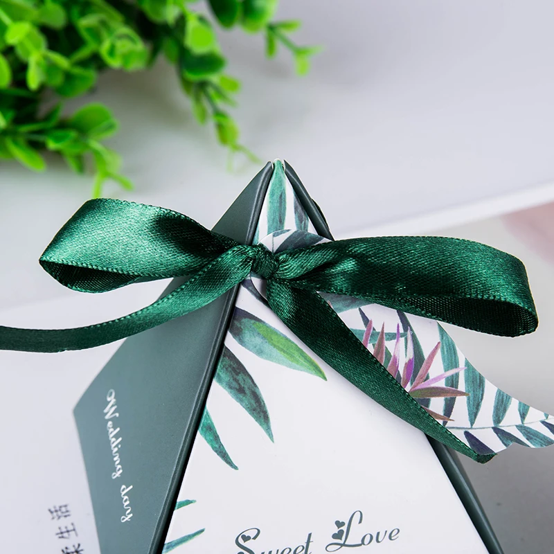 30 шт./лот, зеленая тема, Свадебная коробка для конфет с лентами, коробки для конфет, вечерние чайные сувениры, свадебные подарки для гостей, чехлы для свадебного душа