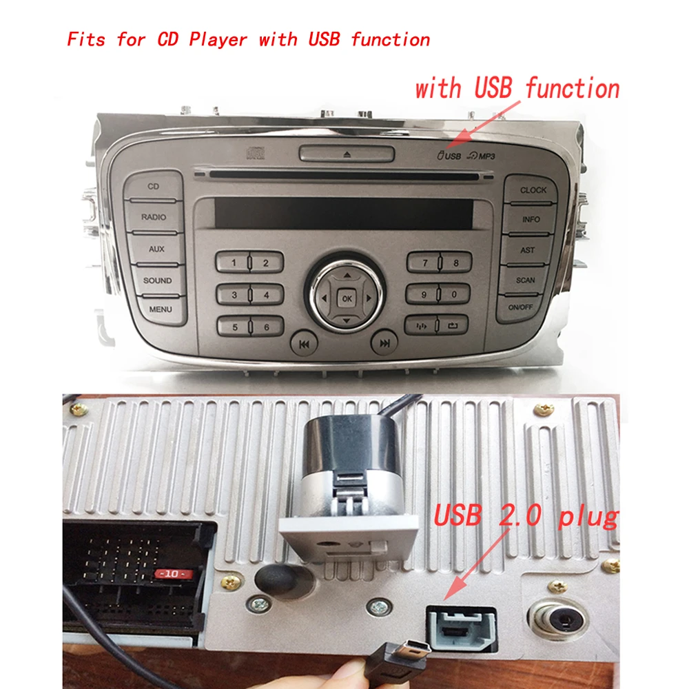 Produs For Ford Focus MK2 USB/AUX Slot interfaces Plug Button + Cable ...