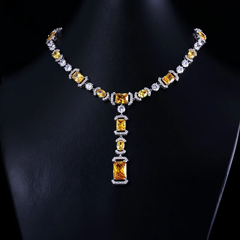 

CLEAR TOP QUALITY BRILLIANT CRYSTAL ZIRCON EARRINGS AND NECKLACE BRIDAL JEWELRY SET WEDDING DRESS ACCESSARIES