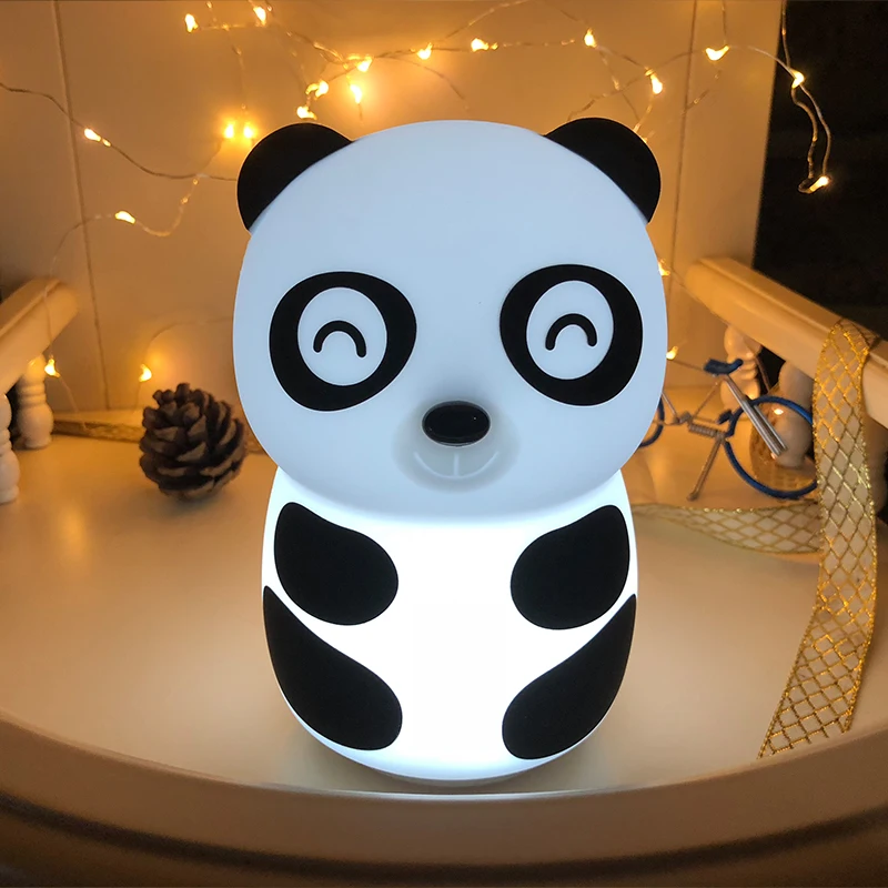 Двухцветная мультяшная панда светодиодный силиконовый ночник USB зарядка pat лампа прикроватная настольная лампа Детский Светильник домашнее животное светодиодный детский ночник