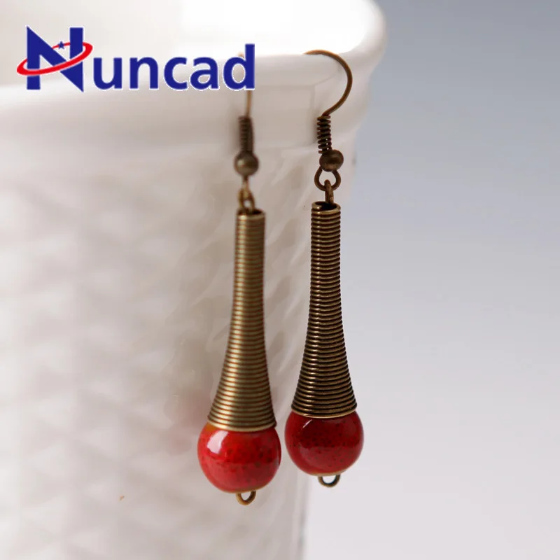 

Personal Vintage Bohemia Ceramics Eardrop Fashion Woman Alloy Birthday Gift Red Blue Ceramic Bead Earring Jewelry