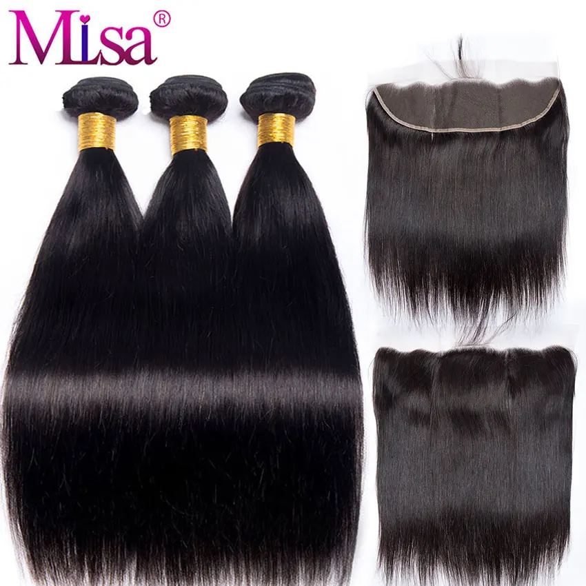 

Mi Lisa 3 Bundle With Frontal Malaysian Straight Hair Weave Remy Human Hair Bundle and 13x 4 Lace Frontal Closure with Bundles