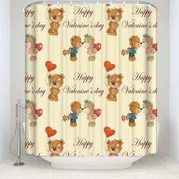 

Valentine's Day Theme Teddy Bear Shower Curtain Waterproof Polyester Fabric Bathroom Decor Printed Shower Curtain