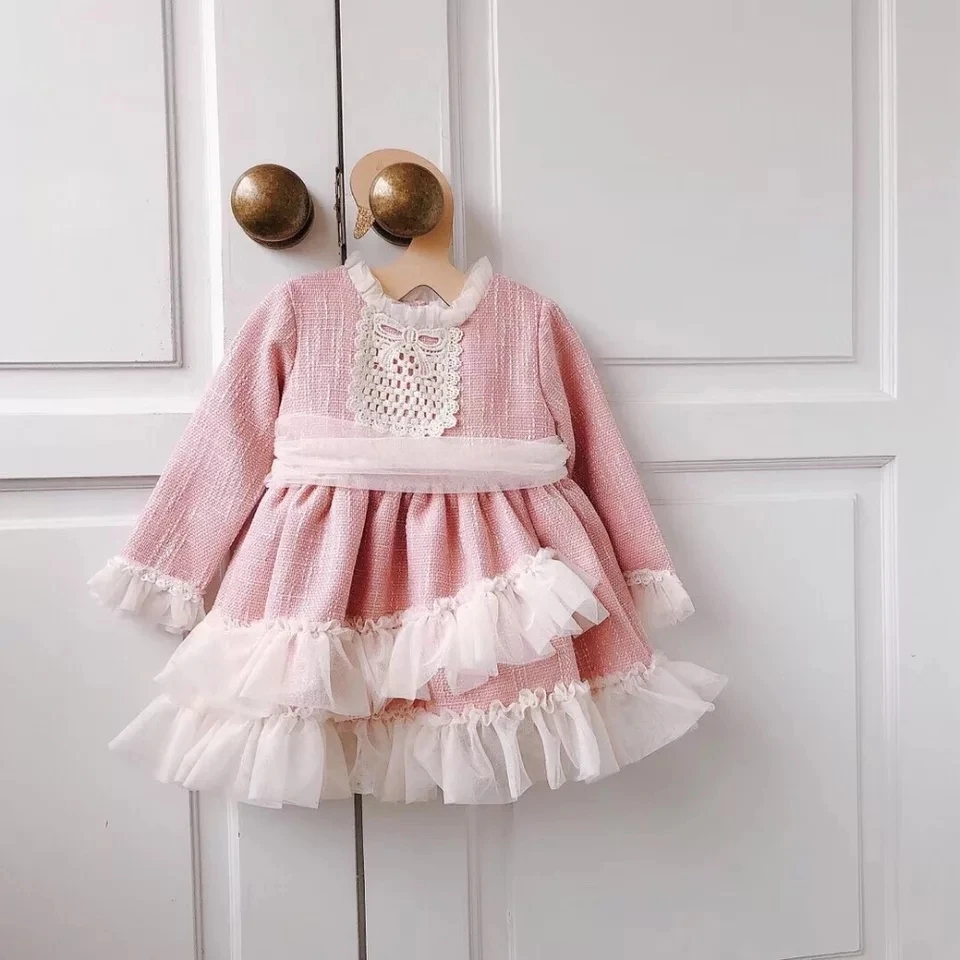 

Girls Pink Dress Toddler Girl Party Princess Dress Ruffle Lace Big Bow Girls Dress Kids Clothes for 2-9year