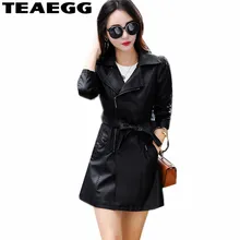 TEAEGG/Новинка; повседневные весенние куртки для женщин; женская одежда; Chaquetas Para Mujer; Черная женская кожаная куртка из искусственной кожи; Blouson Femme Cuir AL753