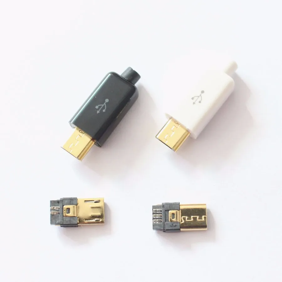 5 комплектов 4 в 1 5 pin DIY Micro usb type B Мужской 5pin четыре части Jack разъем хвост порт зарядки цвет белый и черный