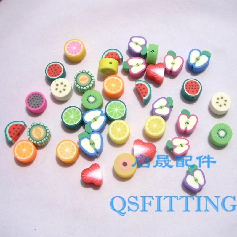 

free shipping,DIY accessories,10mm polymer clay beads,fruit pieces,mix color,bracelet accessory
